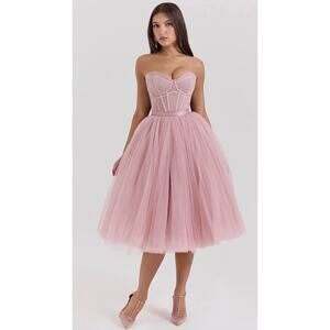 House of CB Darling French Rose Tulle Midi Dress sz M Fuller Cup SEE DESCRIPTION